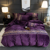 New Luxury Embroidered Velvet Duvet Purple - King