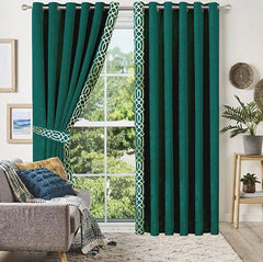 2 Pieces Crocodile Premium splendid velvet curtain Panels & 2 Belts-Green