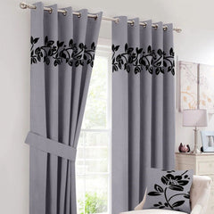 2 Pcs Luxury Floral Velvet Curtains Grey