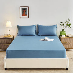 Rich Cotton Fitted Sheet with Pillow covers - Slate Blue