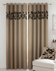 2 Pcs Luxury Floral Velvet Curtains Camel