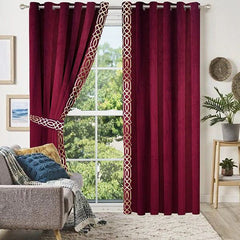 2 Pieces Crocodile Premium splendid velvet curtain Panels & 2 Belts-Maroon