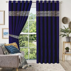2 Pieces Luxury Crocodile Velvet Curtain Panels with 2 belts-Navy
