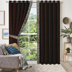 2 Pieces Crocodile Premium splendid velvet curtain Panels & 2 Belts-Brown