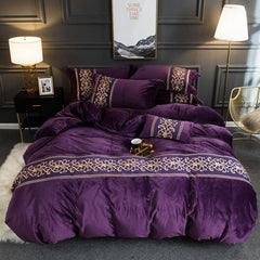 New Luxury Embroidered Velvet Duvet Purple - King