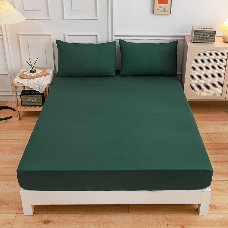 Rich Cotton Fitted Sheet with Pillow covers - Dark Green