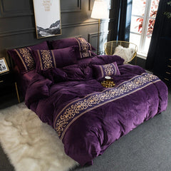 New Luxury Embroidered Velvet Duvet Purple - King