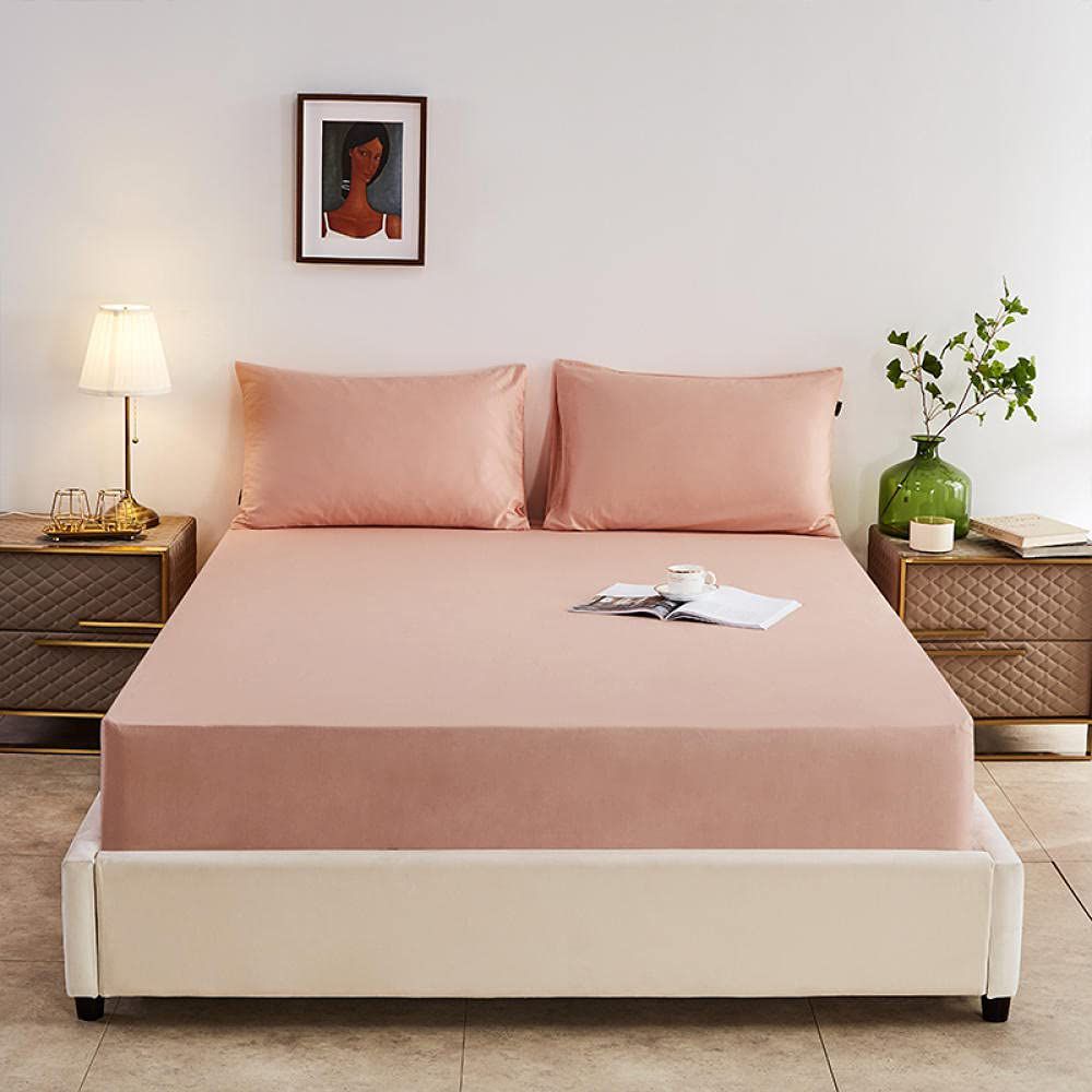 Rich Cotton Fitted Sheet with Pillow covers - Peach