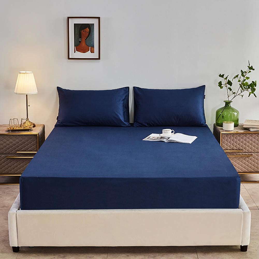 Rich Cotton Fitted Sheet with Pillow covers - Navy Blue