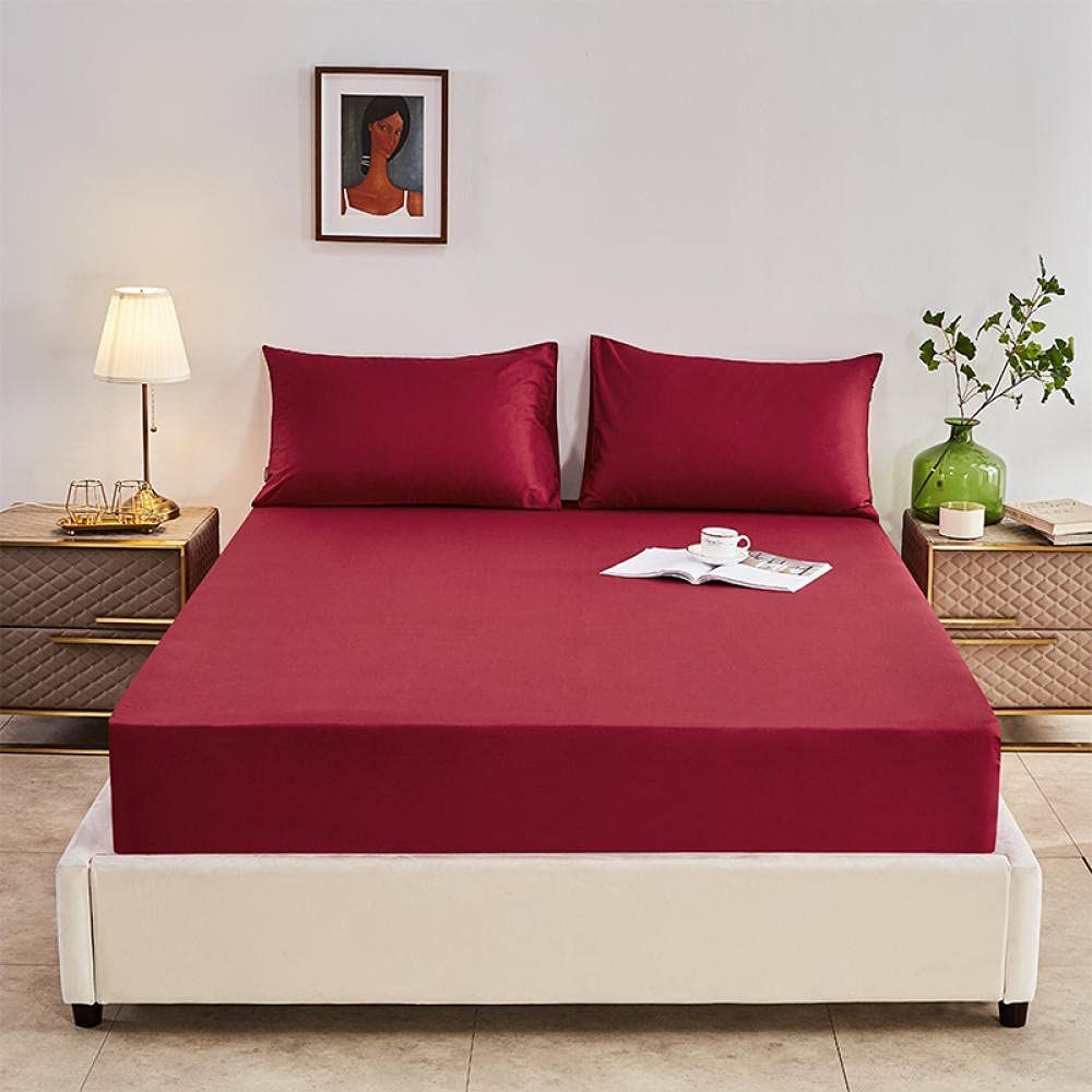 Rich Cotton Fitted Sheet with Pillow covers - Maroon