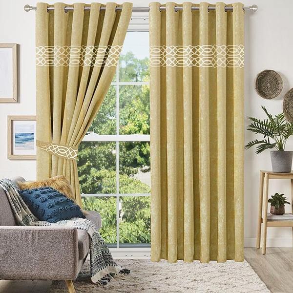 2 Pieces Luxury Velvet Curtain Panels with 2 belts-Yellow
