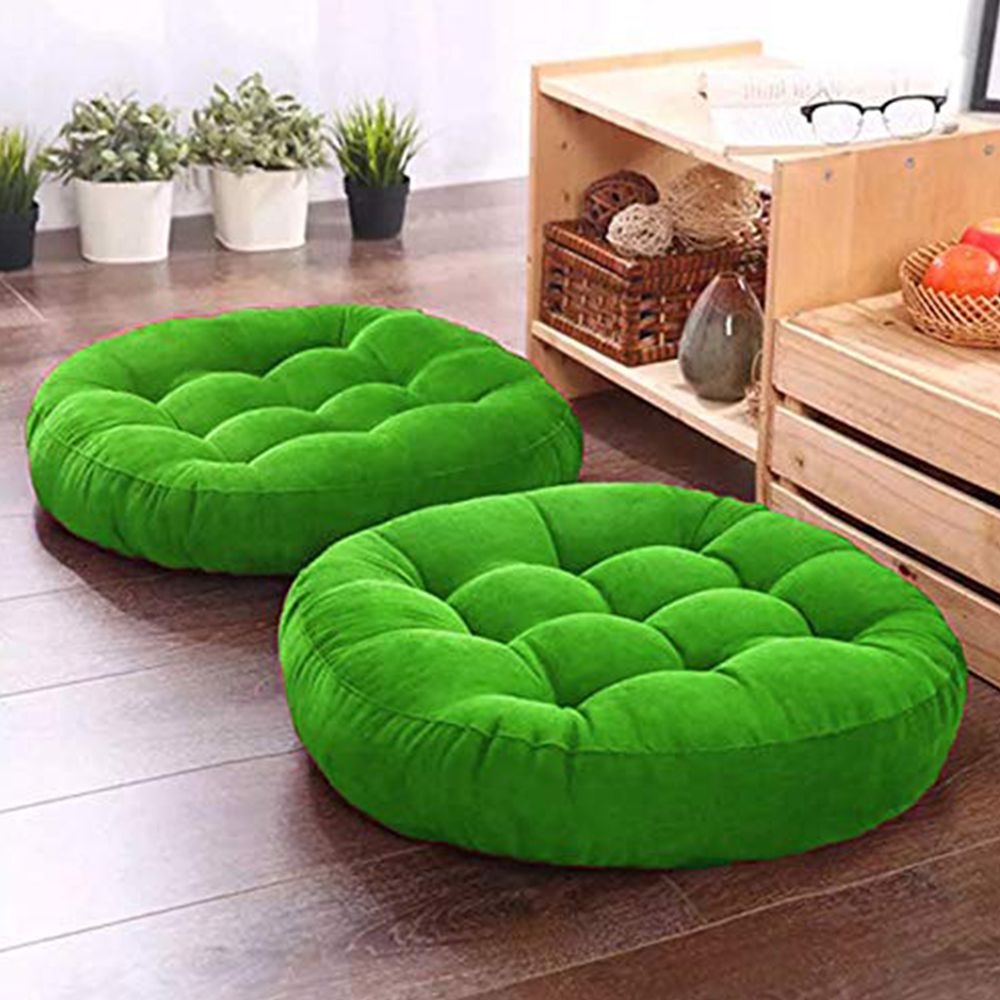 Pack of 2 Round Shape Floor Cushions - Green