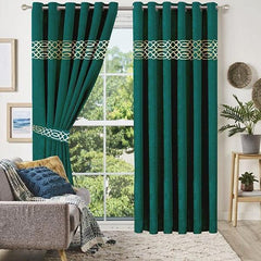 2 Pieces Luxury Velvet Curtain Panels with 2 belts-Green
