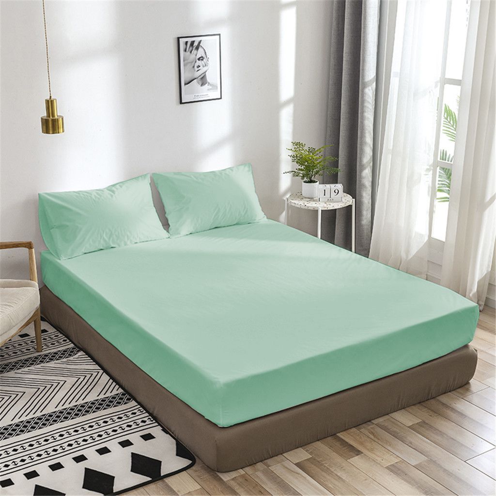 Rich Cotton Fitted Sheet with Pillow covers - Mint
