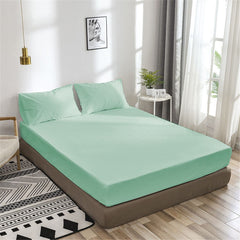 Rich Cotton Fitted Sheet with Pillow covers - Mint